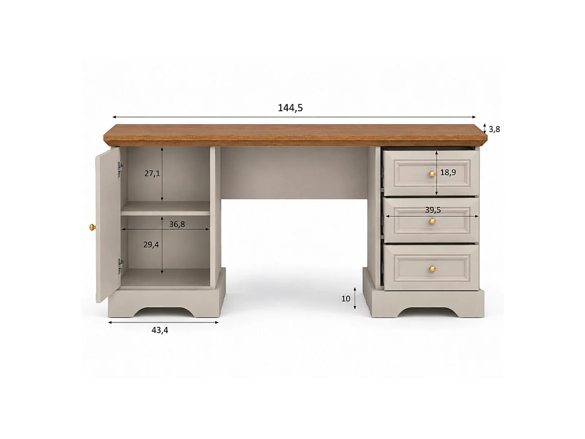 Bureau 1 porte 3 tiroirs Dulci Cachemire et Bois