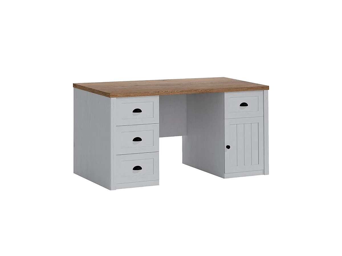 Bureau 1 porte 4 tiroirs Léandre Blanc et Bois