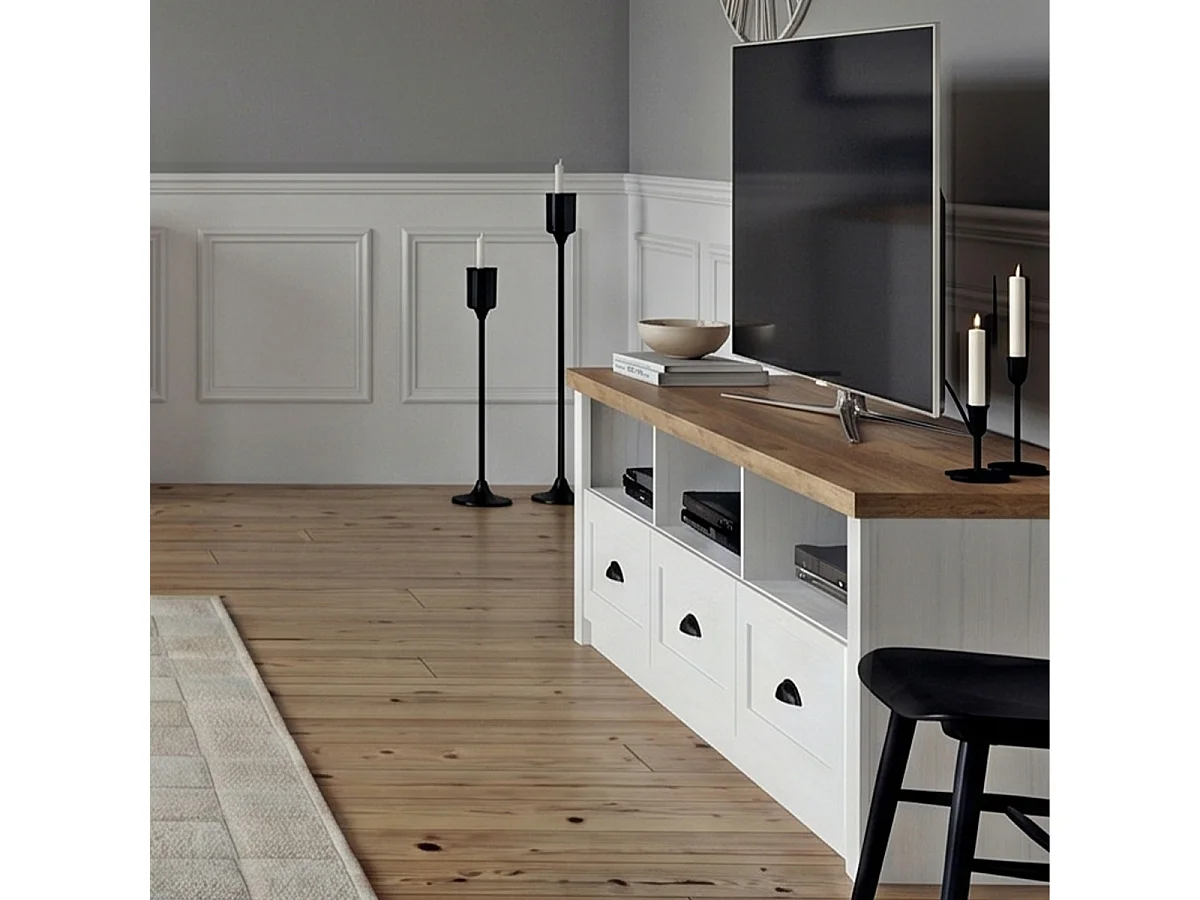158 cm Léandre TV-möbel i vitt och trä med 3 lådor