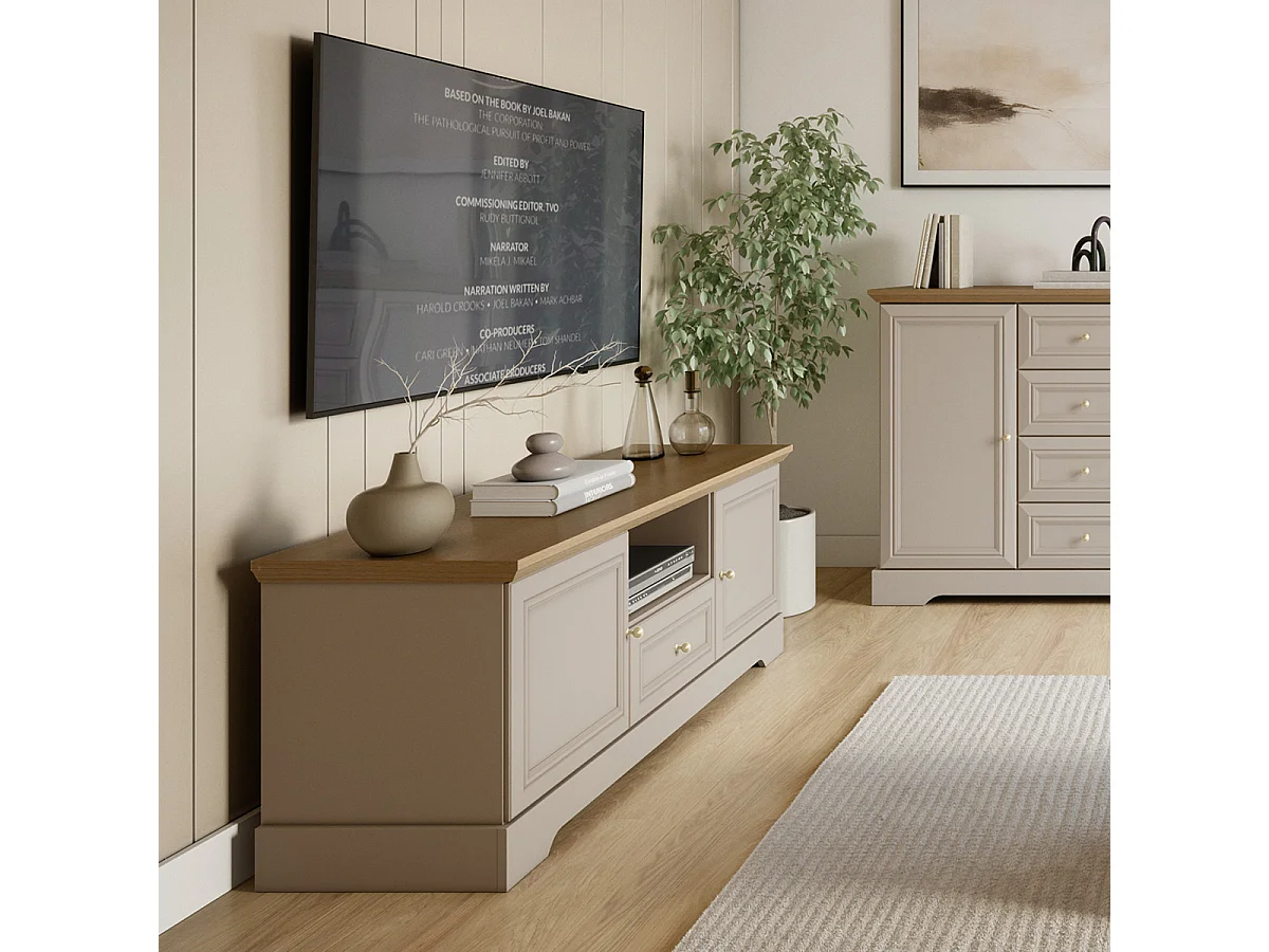 TV-bänk 2 dörrar 1 låda 155 cm Dulci Kashmir och Trä