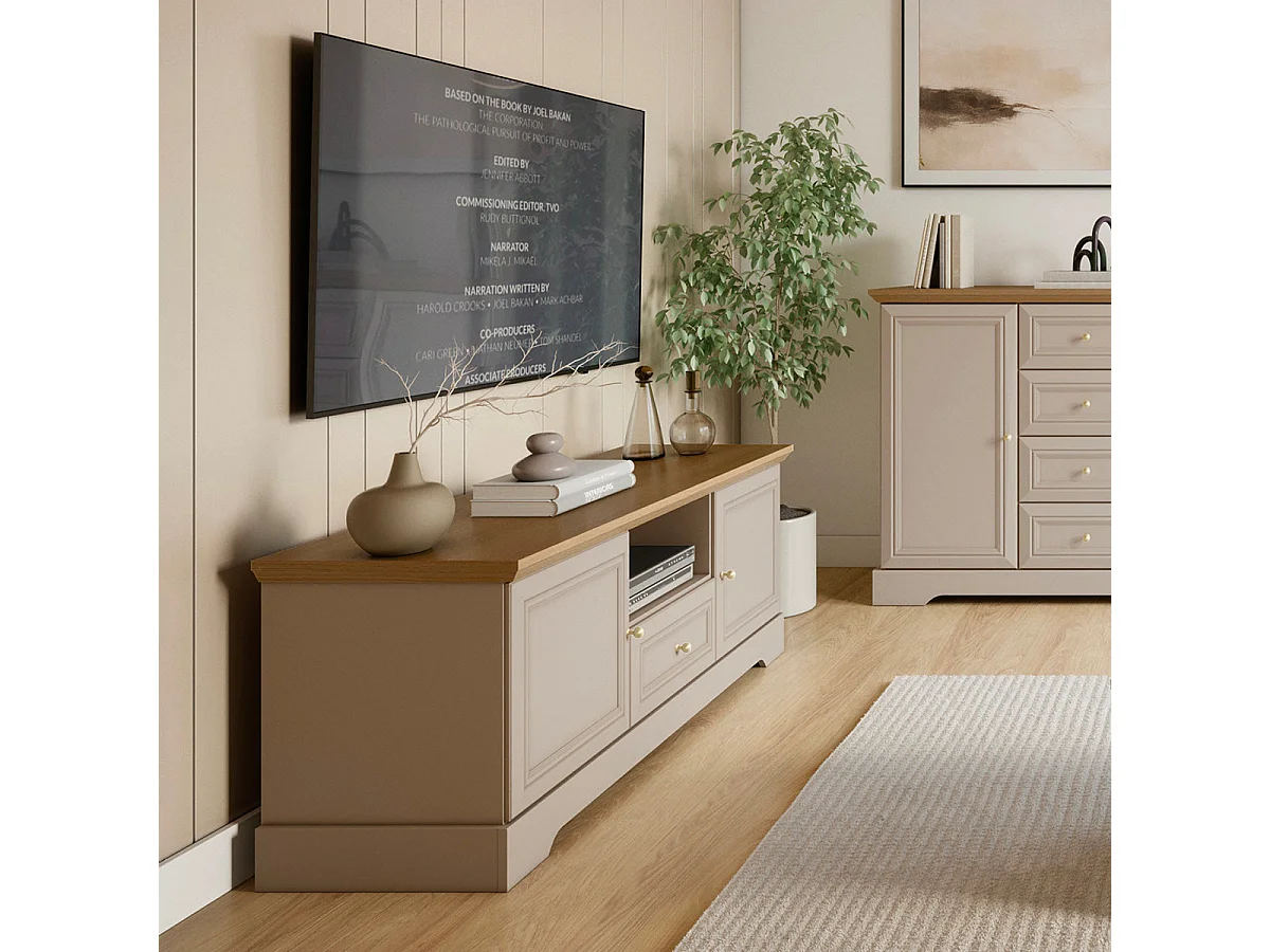 TV-bord med 2 døre og 1 skuffe 155 cm Dulci Cashmere og træ