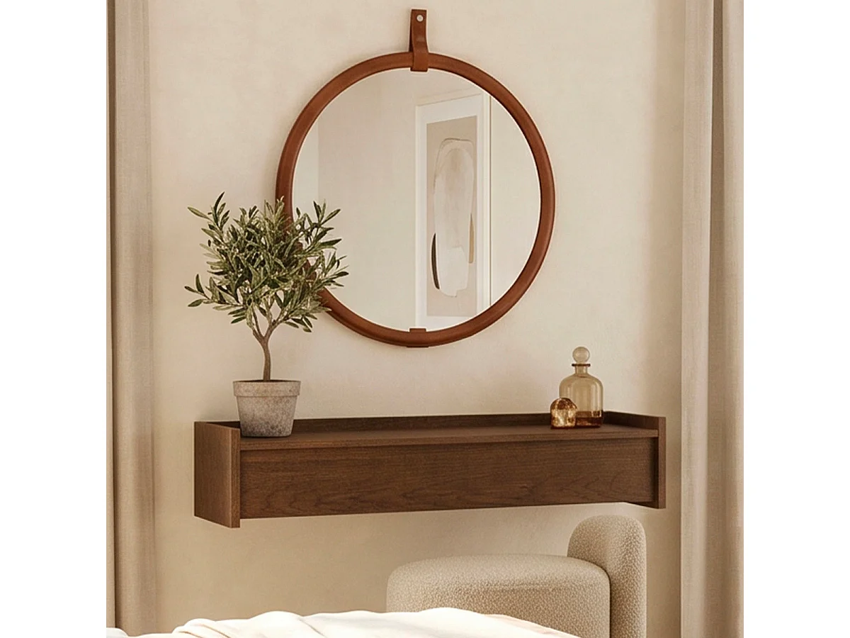 Console coiffeuse murale 1 tiroir Japandi Bois foncé