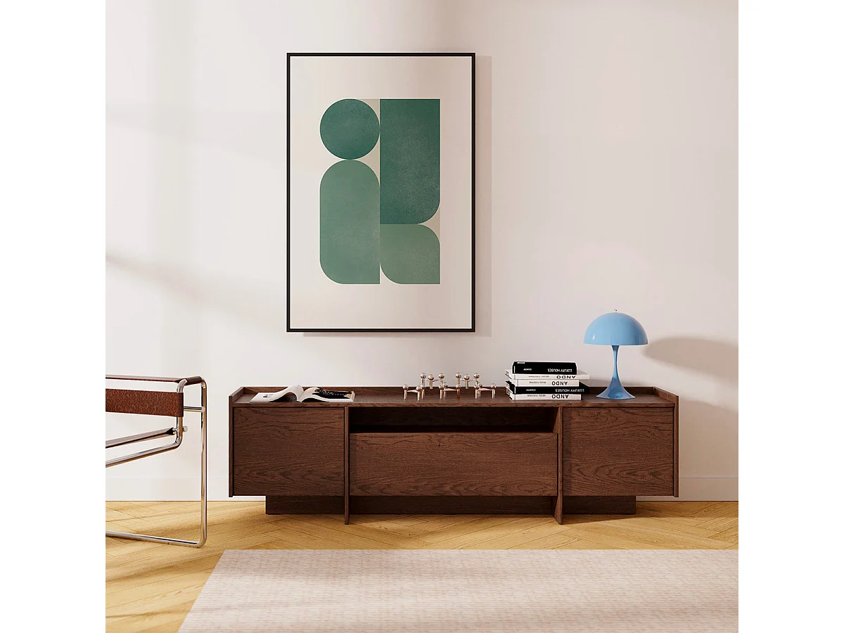 Mobile TV 3 ante Japandi marrone scuro 197cm