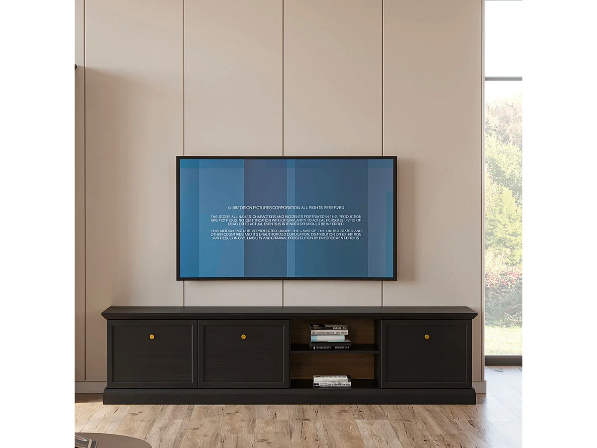 Meuble TV 3 portes 206 cm Toja Bois anthracite