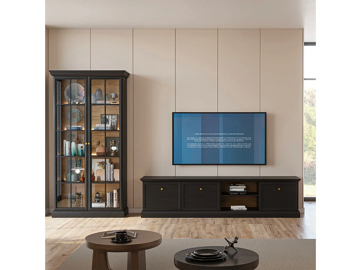 Meuble TV 3 portes 206 cm Toja Bois anthracite