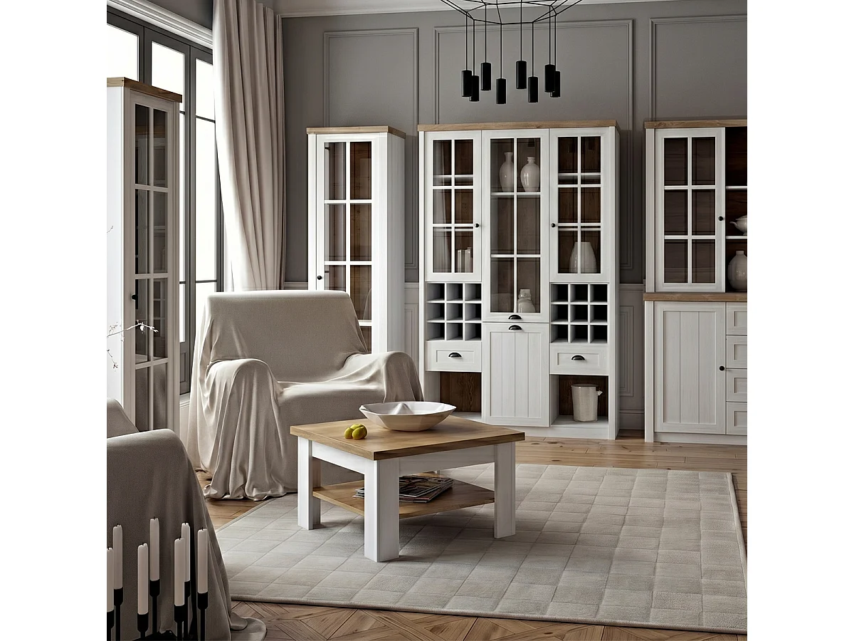 Credenza 2 ante 2 cassetti Léandre bianco e marrone 197,6cm