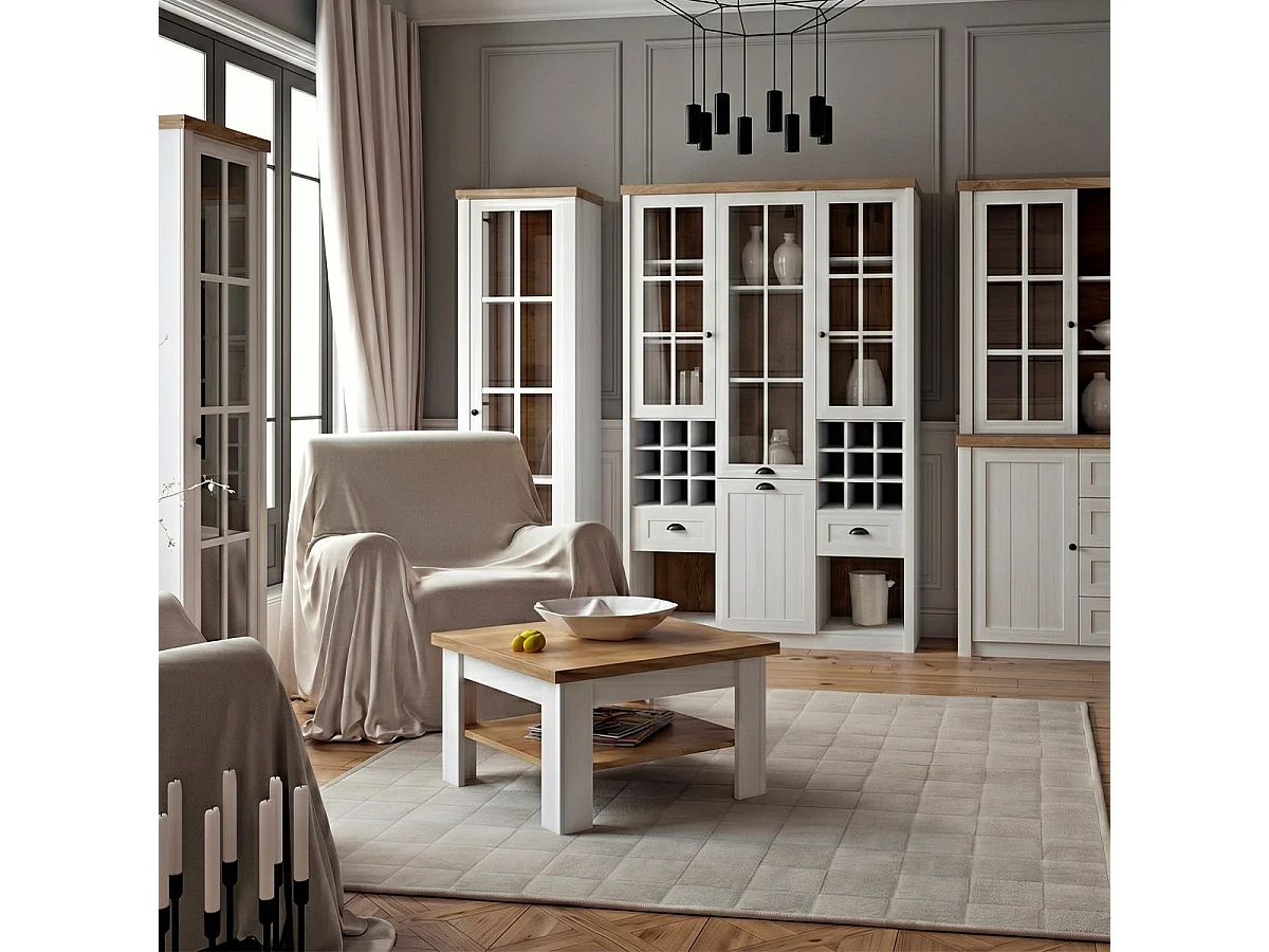 Vaisselier 2 portes 2 tiroirs 8 niches Léandre Blanc et Bois