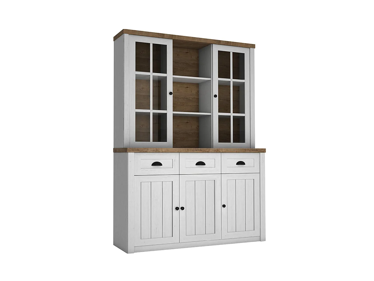 Credenza 3 cassetti Léandre bianco e marrone 198,1cm