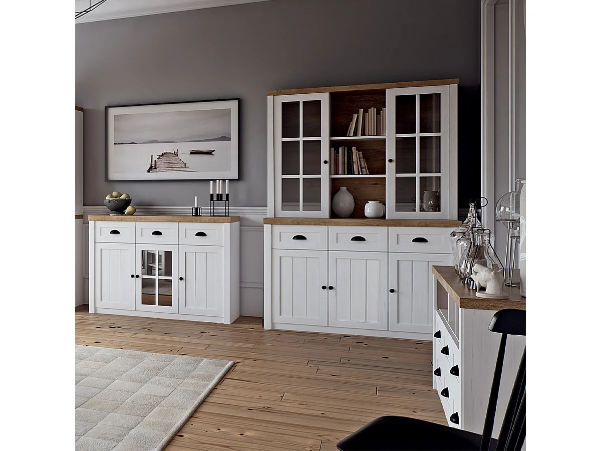 Credenza 3 cassetti Léandre bianco e marrone 198,1cm