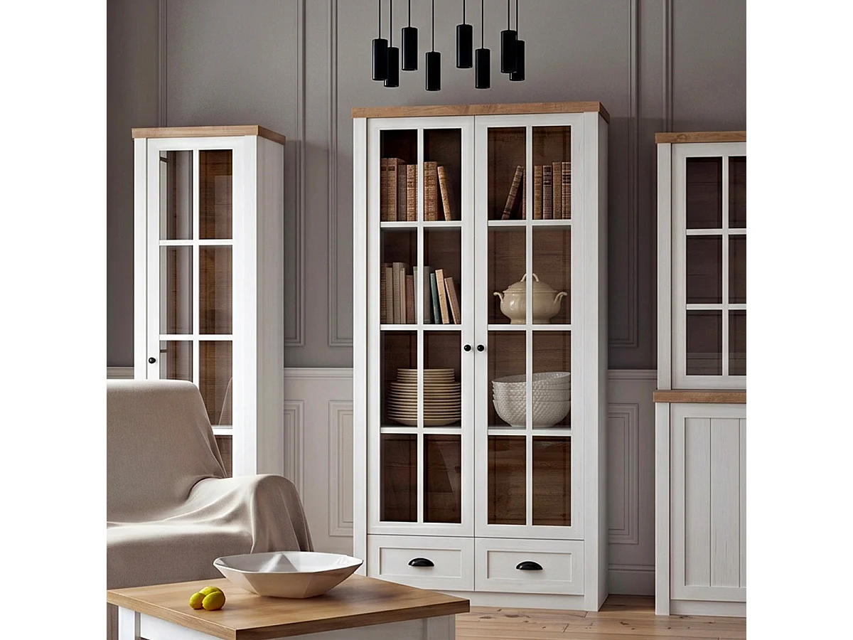 Vaisselier 2 portes 2 tiroirs Léandre Blanc et Bois