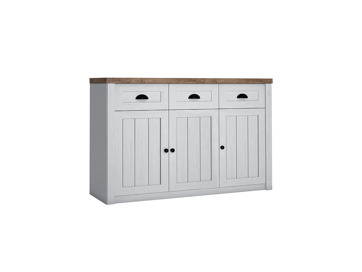 Credenza 3 ante 3 cassetti Léandre bianco e marrone 198,1cm
