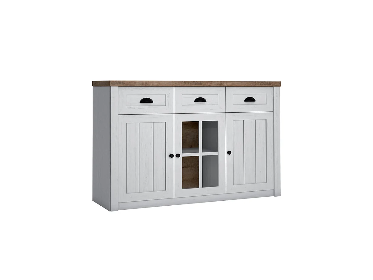 Credenza 3 cassetti Léandre bianco e marrone 198,1cm
