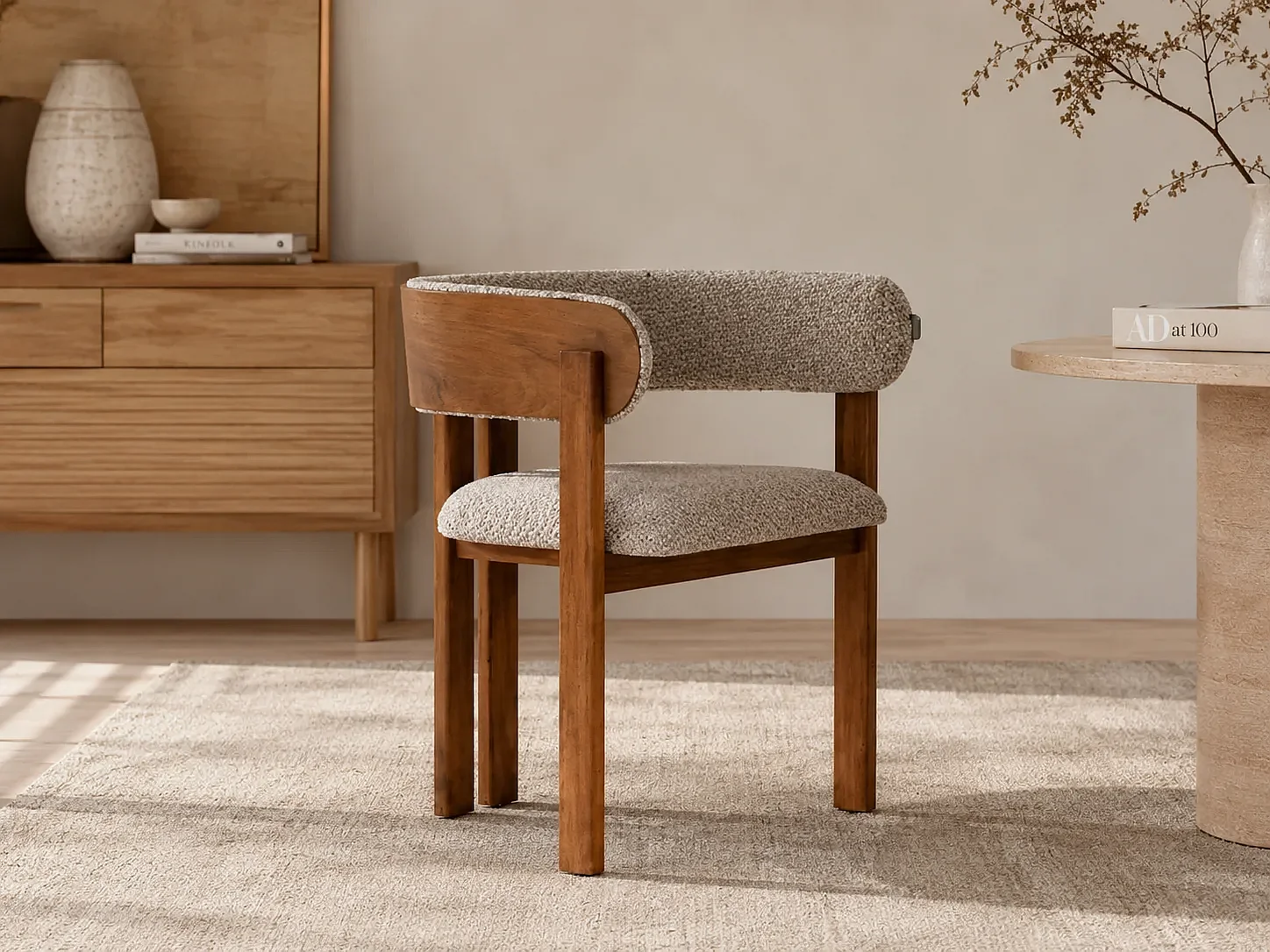 Chaise ESMÉ bois et tissu sable