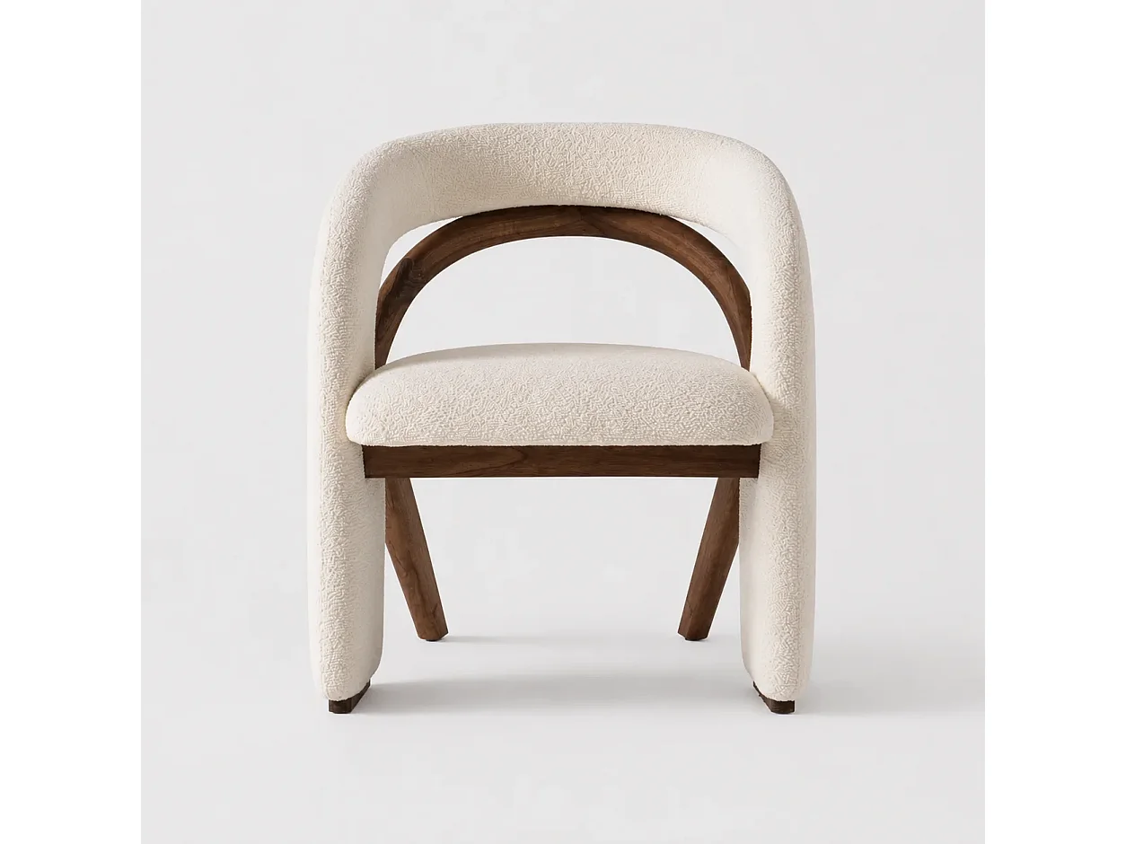 Stoel ROCKY – Ongebleekte bouclé en massief houten structuur Set van 6