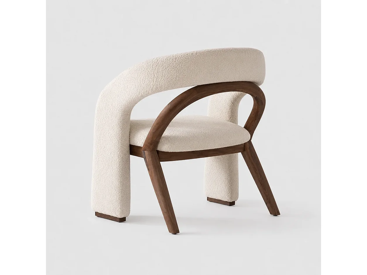 Stoel ROCKY – Ongebleekte bouclé en massief houten structuur Set van 6