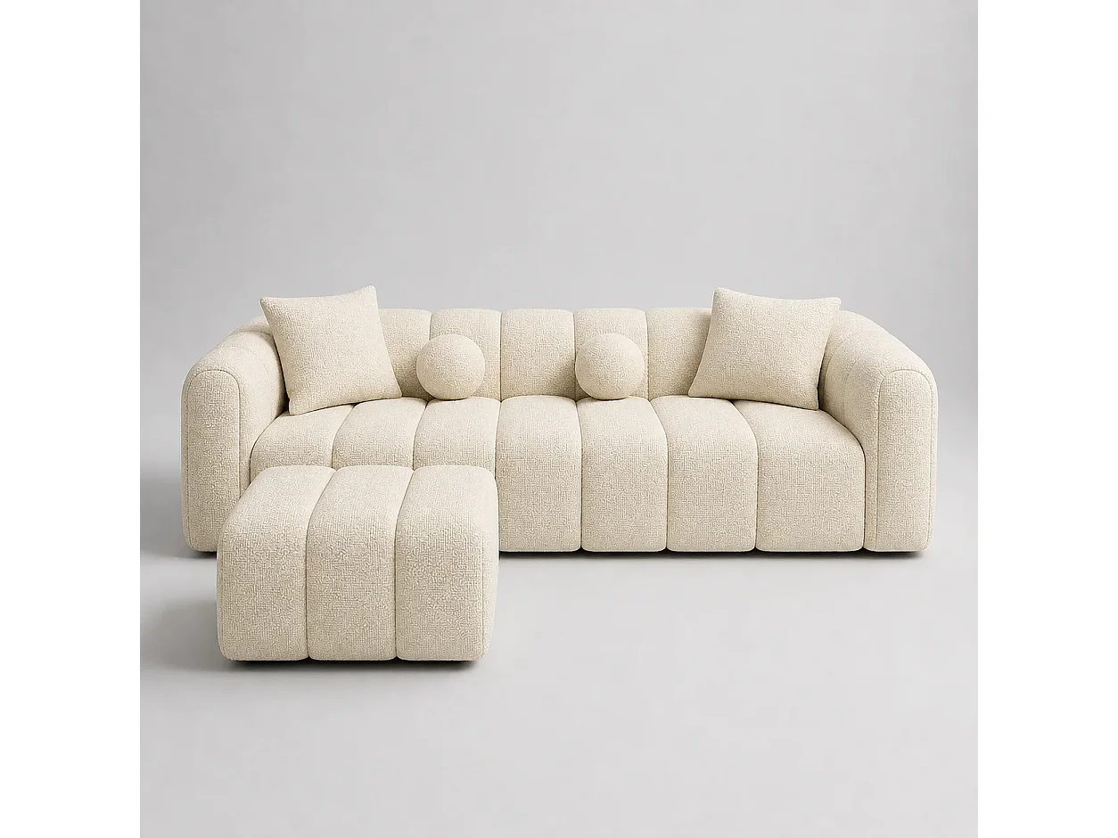 Canapé LONDON + Pouf Coloris Ecru Mousse