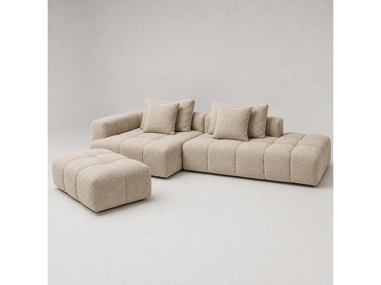 Canapé d'angle Gauche PARIS Sable Nomade + Pouf