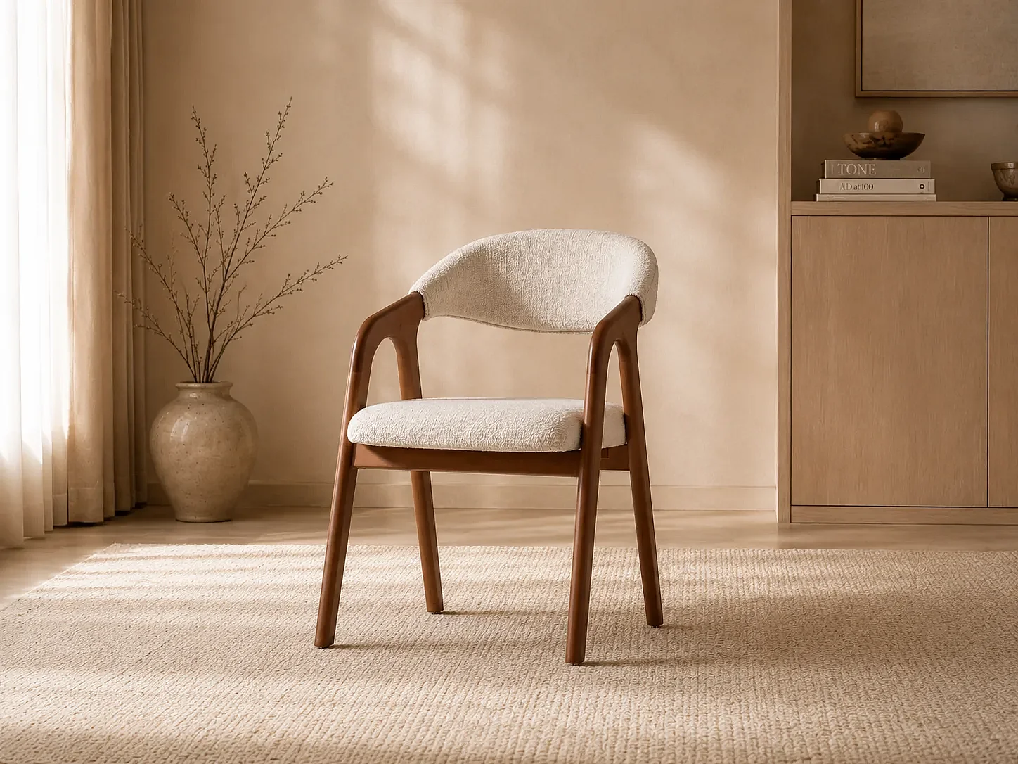 Chaise SOHO bois et bouclette blanche