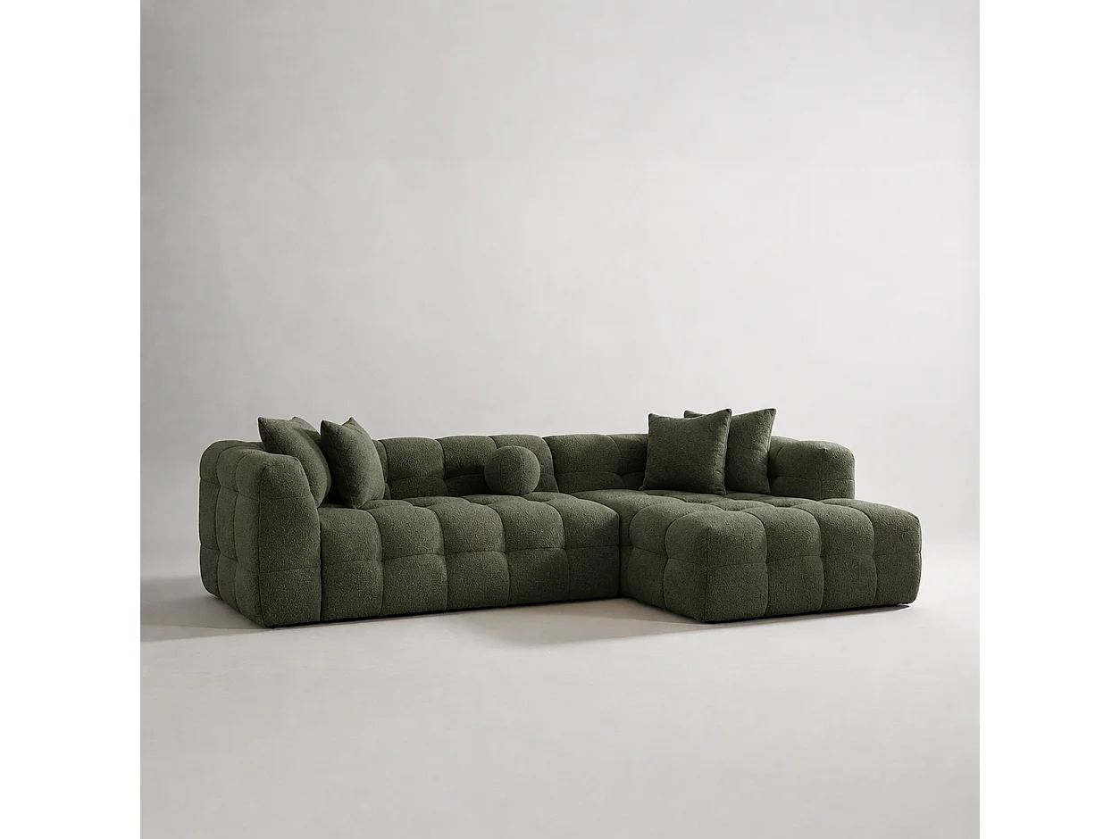 Sofá LUNA rinconero Derecha tejido lana bouclé Vert Cèdre 290cm 4/5 plazas