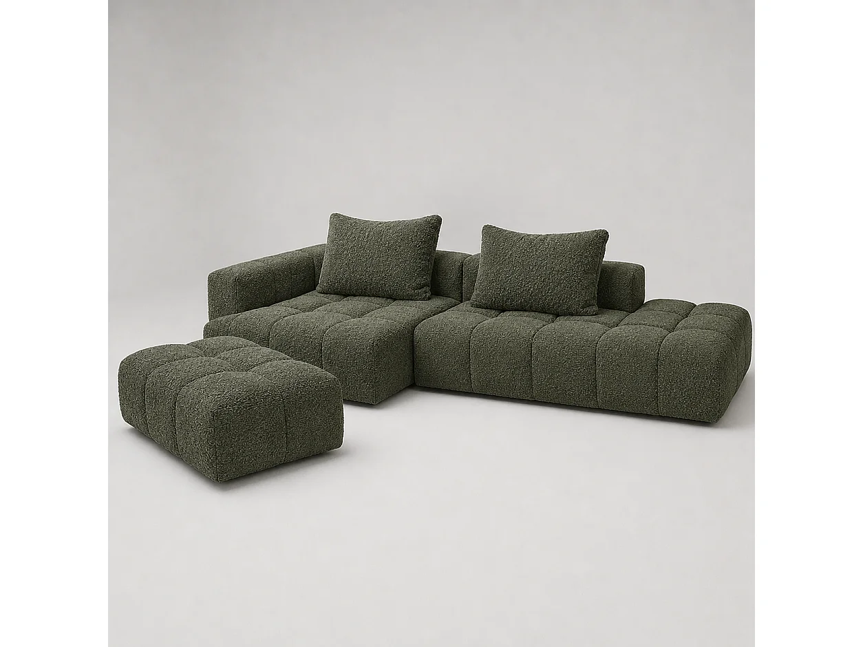 Canapé d'angle Gauche PARIS Vert Cèdre + Pouf
