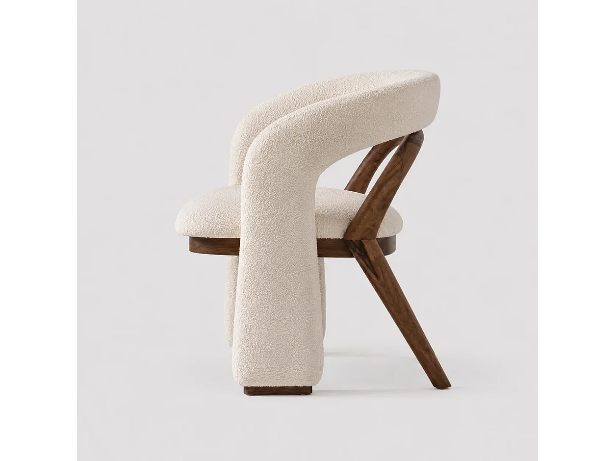 Stoel ROCKY – Ongebleekte bouclé en massief houten structuur Set van 4