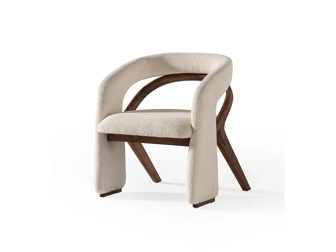 Stoel ROCKY – Ongebleekte bouclé en massief houten structuur Set van 4