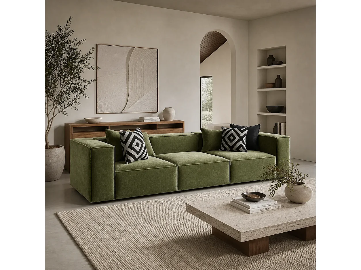 Canapé  310cm GALA droit modulable Coloris Vert Olive