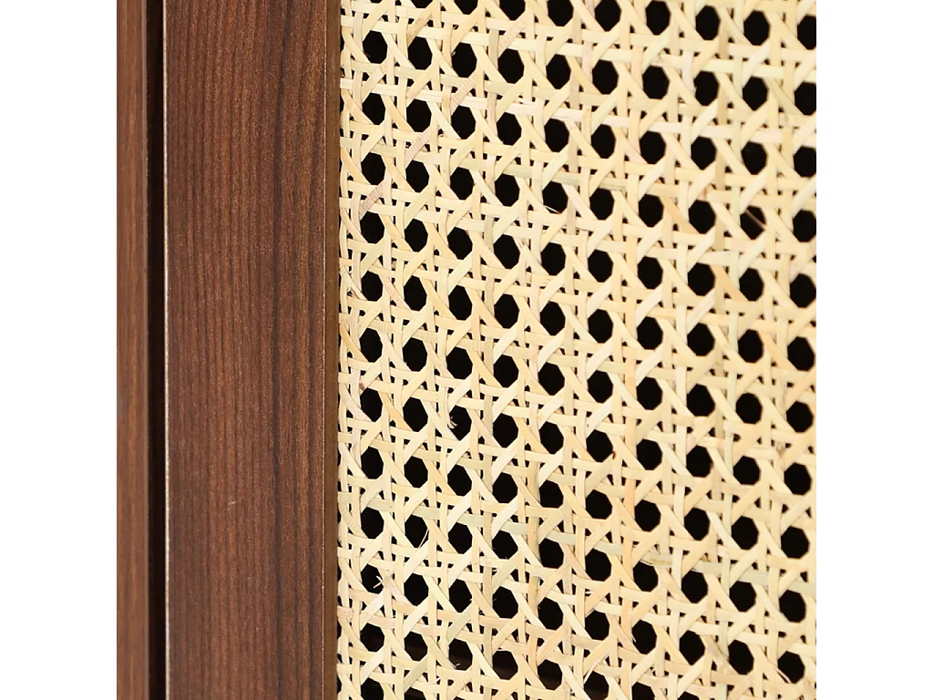 Meuble à chaussures. petit buffet décor bois noyer et cannage 2 portes