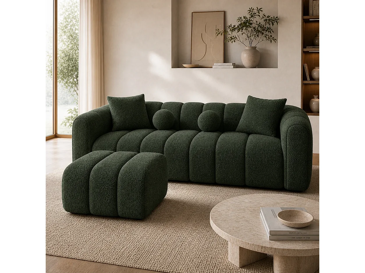 Canapé LONDON + Pouf Coloris Vert Cèdre