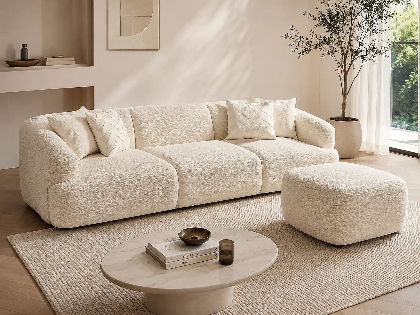 Divano New-York + Pouf Colore Ecru Mousse