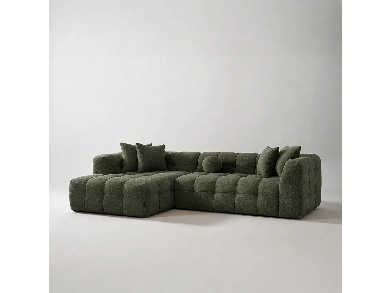 Sofá LUNA rinconero Izquierda tejido lana bouclé Vert Cèdre 290cm 4/5 plazas