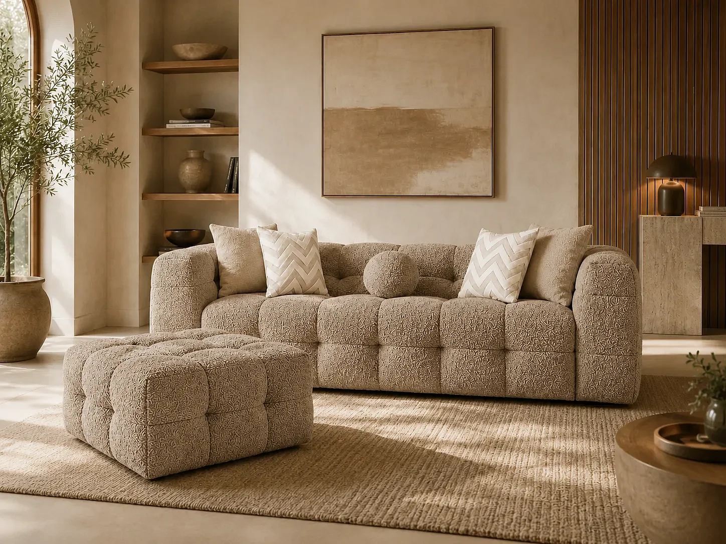 Canapé LUNA + Pouf coloris Sable Nomade