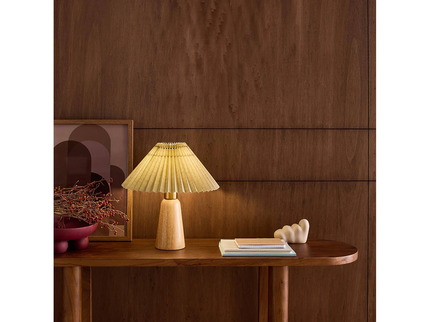 Lampada da tavolo da interno in legno e tessuto, ø 10,5 cm, verde kaki