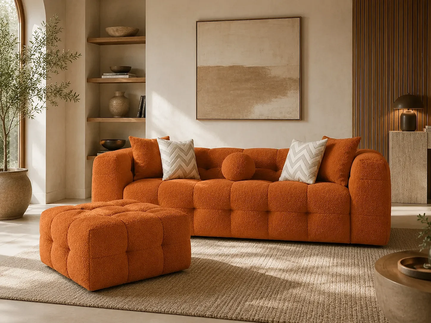 Canapé LUNA + Pouf coloris Terracotta