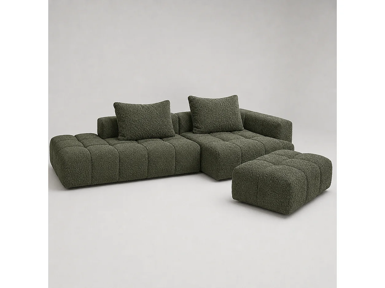 Canapé d'angle Droite PARIS Vert Cèdre + Pouf