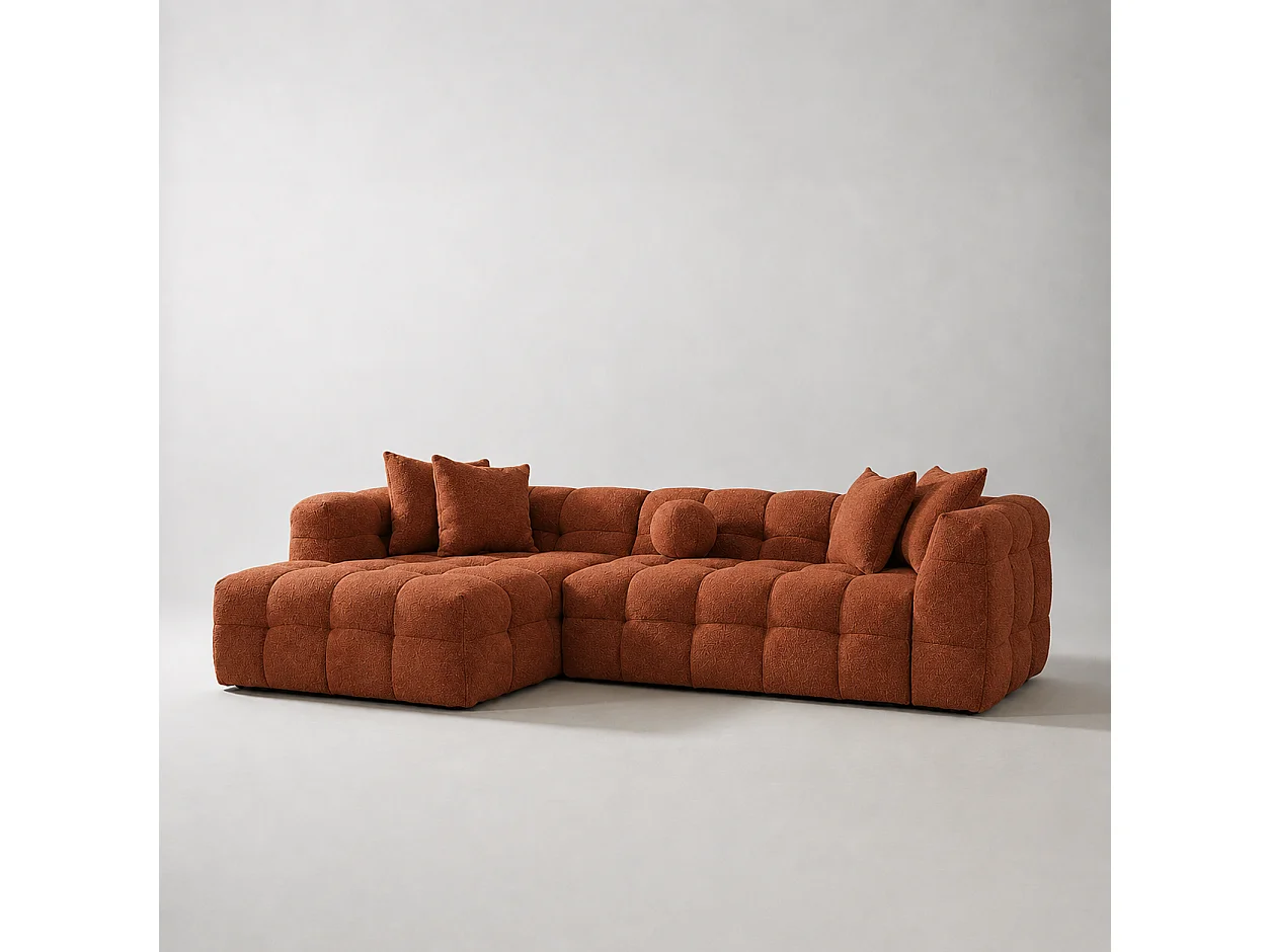 Divano LUNA ad angolo Sinistra tessuto lana bouclé Terracotta 290cm 4/5 posti