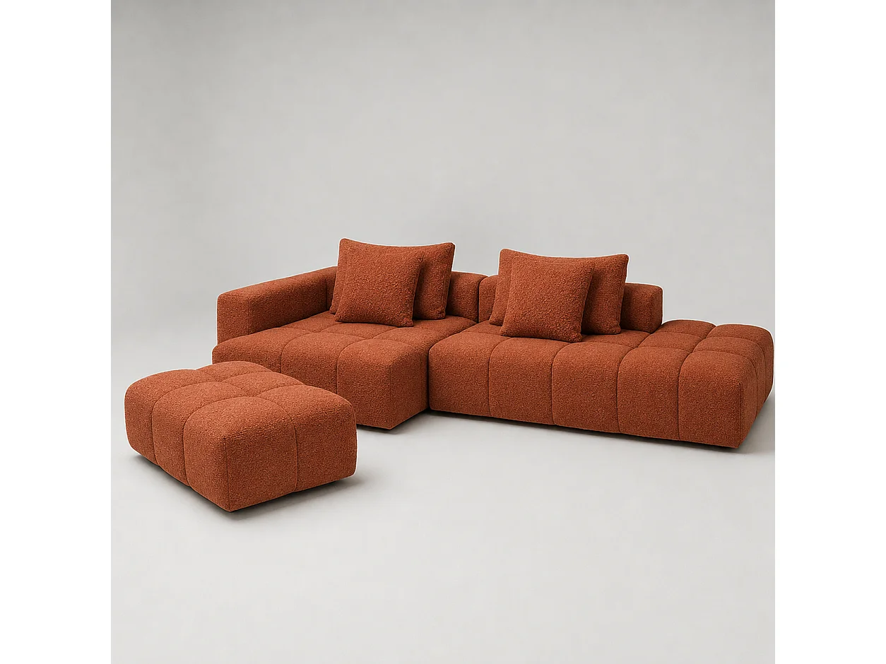 Canapé d'angle Gauche PARIS Terracotta + Pouf