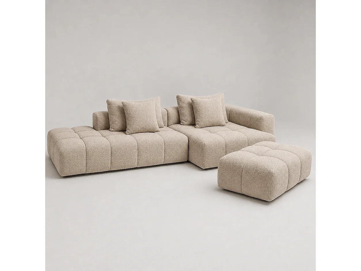 Canapé d'angle Droite PARIS Sable Nomade + Pouf