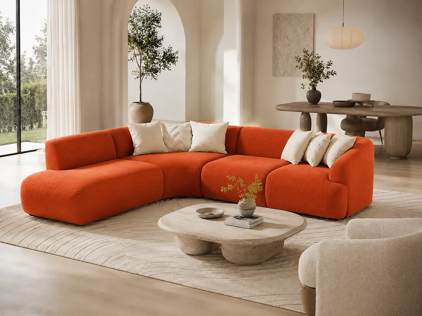 Divano ad angolo NEW-YORK curve Colore Terracotta