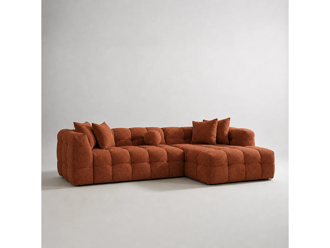 Divano LUNA ad angolo Destra tessuto lana bouclé Terracotta 290cm 4/5 posti
