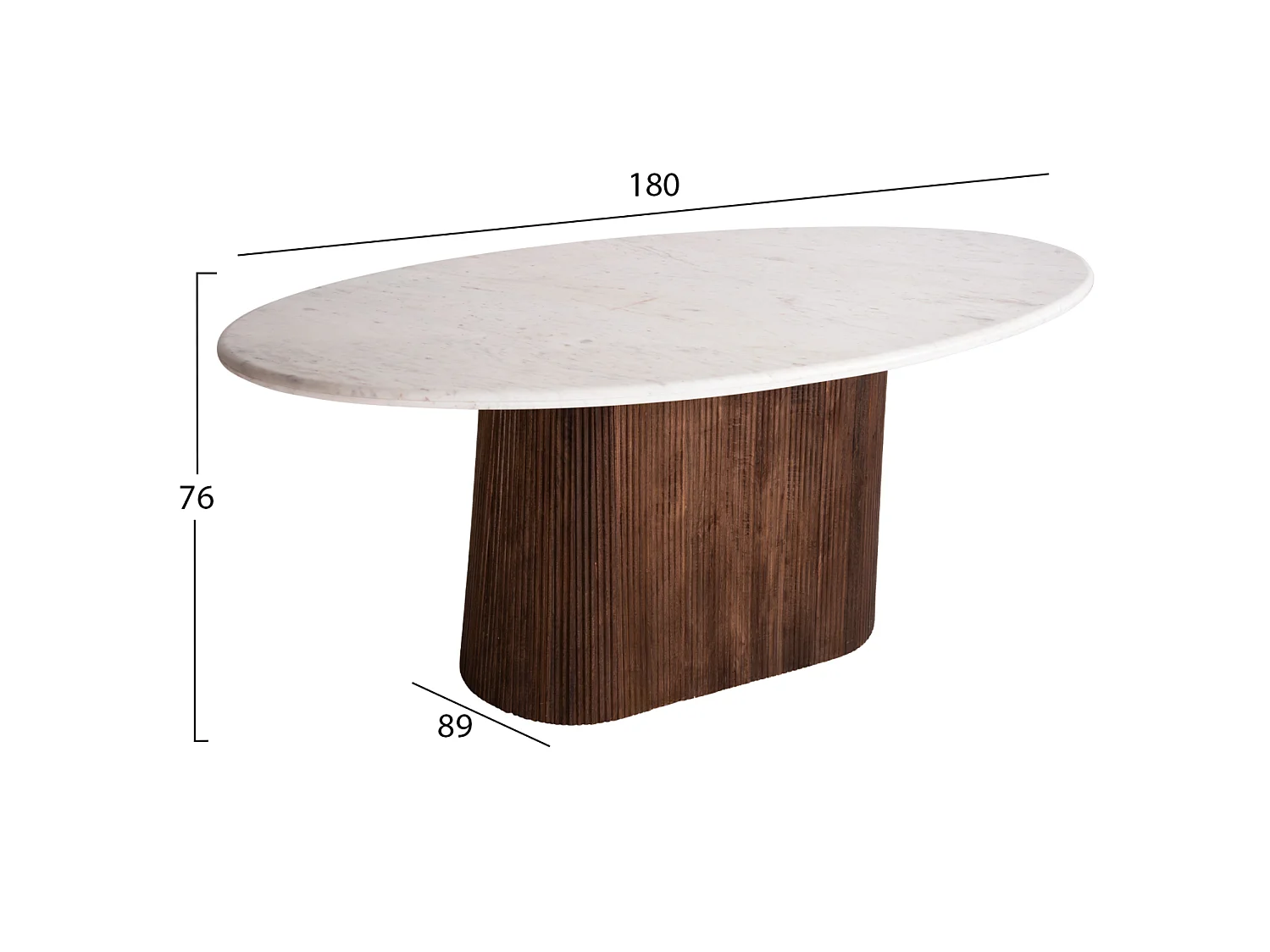 Table à manger ovale PURGER en bois de manguier et marbre blanc 180x90x76 cm