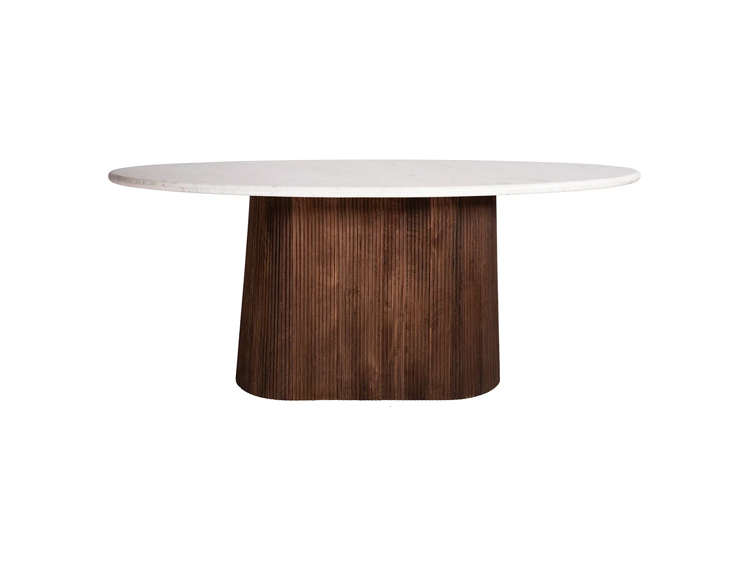 Table à manger ovale PURGER en bois de manguier et marbre blanc 180x90x76 cm