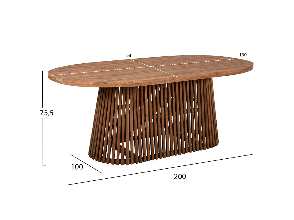 Table à manger ovale REMIK en teck recyclé 200×100×75,5 cm