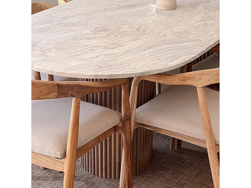 Table à manger SEQUOIA en Travertin & Bois