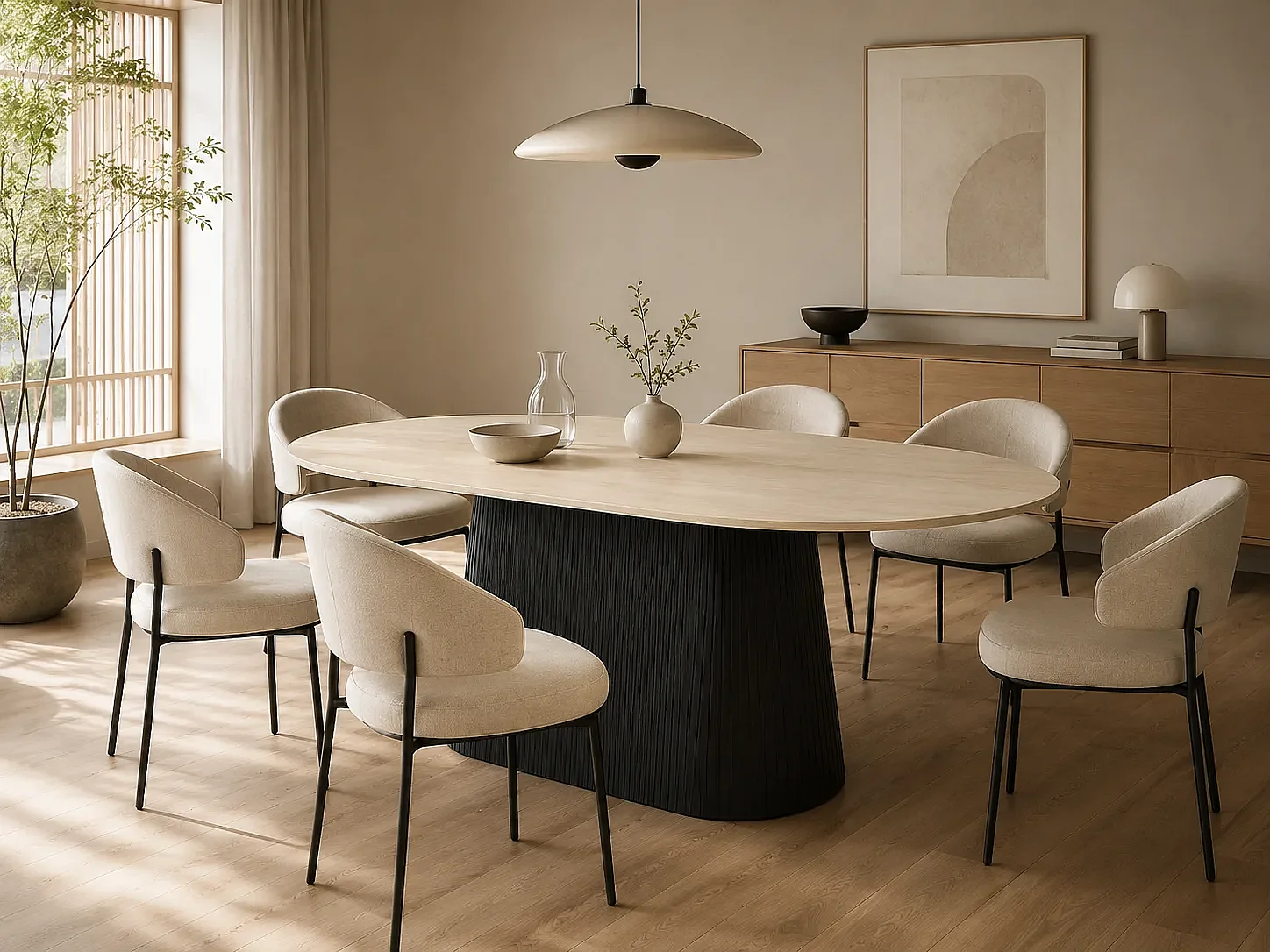 Table à manger ovale CATER céramique effet travertin 180x90cm