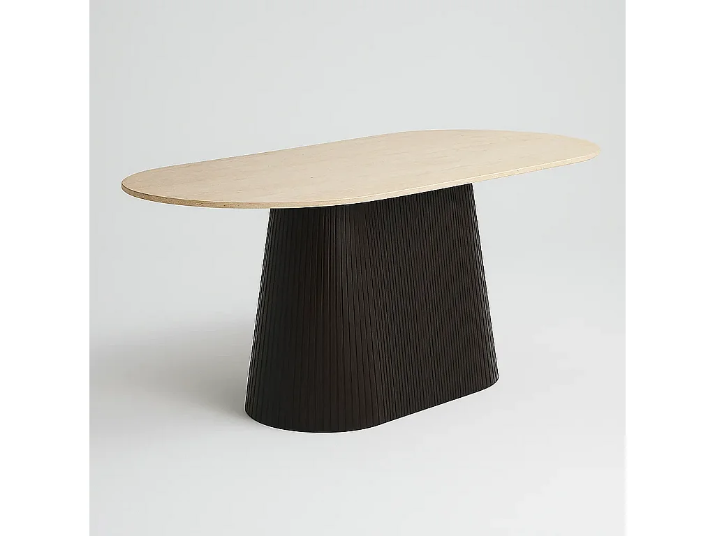 Table à manger ovale CATER céramique effet travertin 180x90cm
