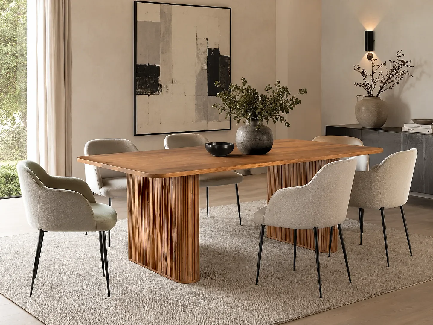 Table à manger rectangulaire  GROOT en bois massif d'acacia 200,5×100×72cm