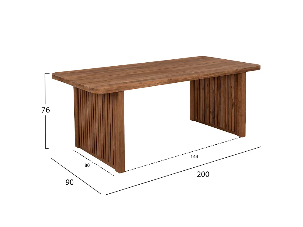 Table à manger BONTANG rectangulaire en teck recyclé naturel rustique 200x90x76 cm