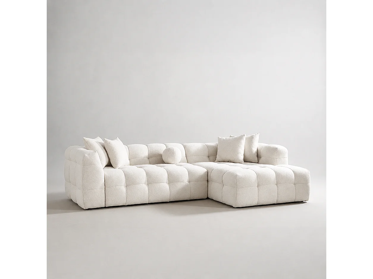 Sofá LUNA rinconero Derecha tejido lana bouclé Ecru Mousse 290cm 4/5 plazas