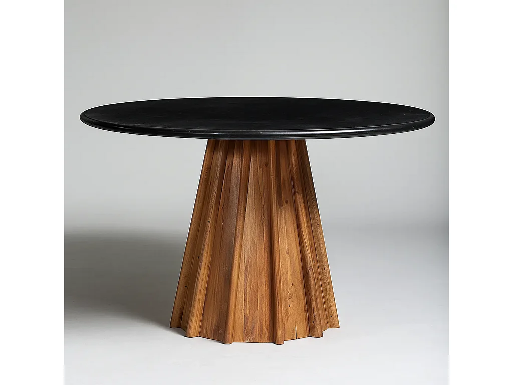 Table à manger ronde DRAXX en bois d'acacia et marbre noir Ø120x76 cm